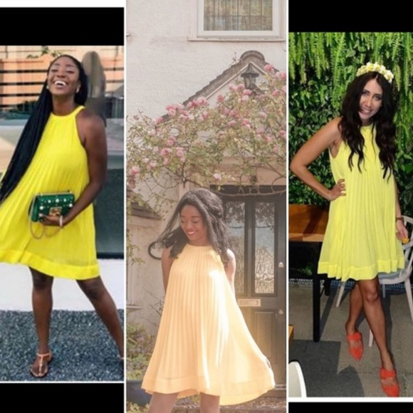 NWT ZARA YELLOW PLEATED MINI DRESS - Picture 3 of 9